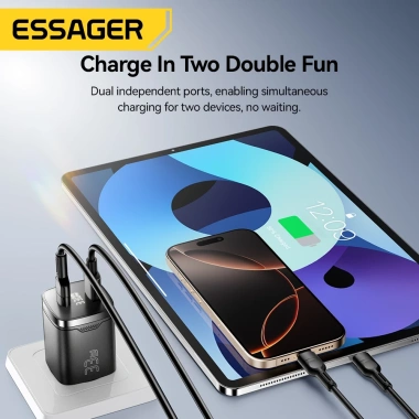 Bộ sạc GAN ESSAGER 33W USB-A + Type-C, hỗ trợ PPS PD3.0, QC4.0, 2.4A, sạc nhanh du lịch AFC