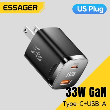 Bộ sạc GAN ESSAGER 33W USB-A + Type-C, hỗ trợ PPS PD3.0, QC4.0, 2.4A, sạc nhanh du lịch AFC 8 Bộ sạc GAN ESSAGER 33W USB-A + Type-C, hỗ trợ PPS PD3.0, QC4.0, 2.4A, sạc nhanh du lịch AFC 8