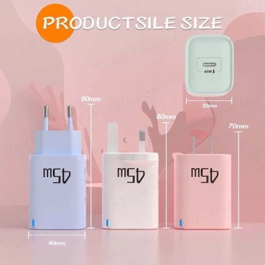 Bộ sạc Macaron Type C 45W sạc nhanh, đa năng tường di động, tương thích rộng rãi 4 Bộ sạc Macaron Type C 45W sạc nhanh, đa năng tường di động, tương thích rộng rãi 4