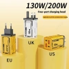 Bộ sạc nhanh 200W GaN 4 cổng 2USB+2Type‑C, đầu sạc EU/US/UK, du lịch đa năng 2