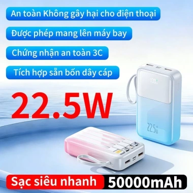Bộ sạc nhanh 22.5W + Pin cầm tay 50.000mAh An toàn 3C, đa lớp bảo vệ, giá 299.999₫