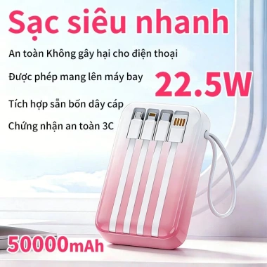 Bộ sạc nhanh 22.5W + Pin cầm tay 50.000mAh An toàn 3C, đa lớp bảo vệ, giá 299.999₫ 2