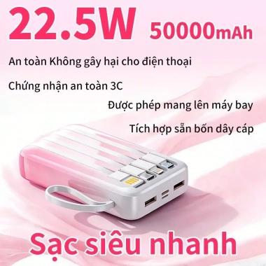 Bộ sạc nhanh 22.5W + Pin cầm tay 50.000mAh An toàn 3C, đa lớp bảo vệ, giá 299.999₫ 3
