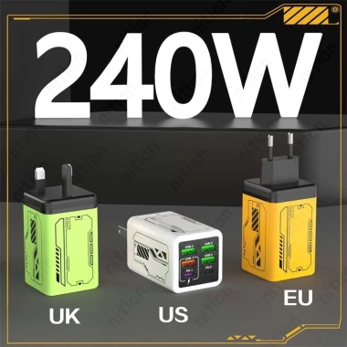 Bộ sạc nhanh 240W đa cổng 4 USB và 2 Type C, hỗ trợ giao thức đầy đủ, phù hợp du lịch EU Mỹ UK, cắm tường