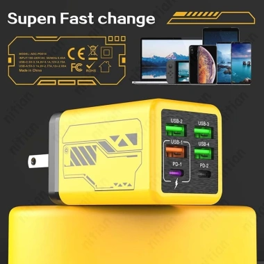 Bộ sạc nhanh 240W đa cổng 4 USB và 2 Type C, hỗ trợ giao thức đầy đủ, phù hợp du lịch EU Mỹ UK, cắm tường