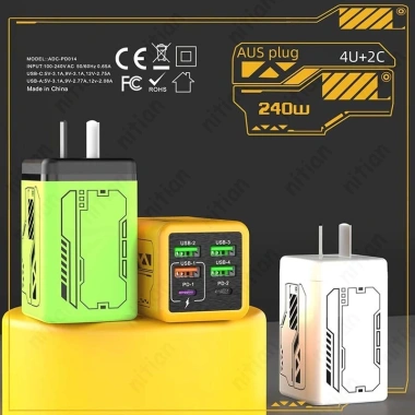 Bộ sạc nhanh 240W đa cổng 4 USB và 2 Type C, hỗ trợ giao thức đầy đủ, phù hợp du lịch EU Mỹ UK, cắm tường 6 Bộ sạc nhanh 240W đa cổng 4 USB và 2 Type C, hỗ trợ giao thức đầy đủ, phù hợp du lịch EU Mỹ UK, cắm tường 6