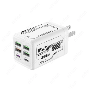 Bộ sạc nhanh 240W đa cổng 4 USB và 2 Type C, hỗ trợ giao thức đầy đủ, phù hợp du lịch EU Mỹ UK, cắm tường