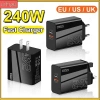 Bộ sạc nhanh 240W GaN USB-Type C cổng kép, hỗ trợ EU/Mỹ/UK, đầu sạc du lịch