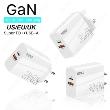 Bộ sạc nhanh 240W GaN USB-Type C cổng kép, hỗ trợ EU/Mỹ/UK, đầu sạc du lịch 2