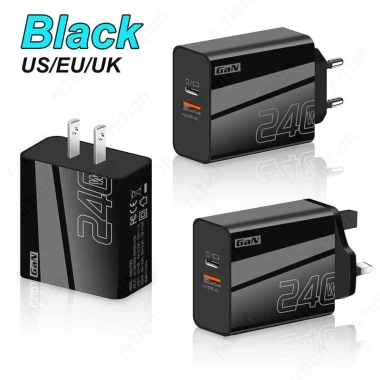 Bộ sạc nhanh 240W GaN USB-Type C cổng kép, hỗ trợ EU/Mỹ/UK, đầu sạc du lịch 5