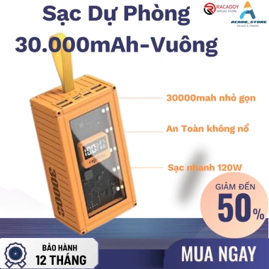 Bộ Sạc Nhanh 30.000mAh 2 Cổng PD+QC 120W - Dung Lượng Lớn, An Toàn, Tiện Lợi