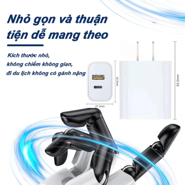 Bộ Sạc Nhanh 30W 2 Cổng USB-A + Type-C Hỗ Trợ PD, Tương Thích iOS & Android - Giá 137.400₫