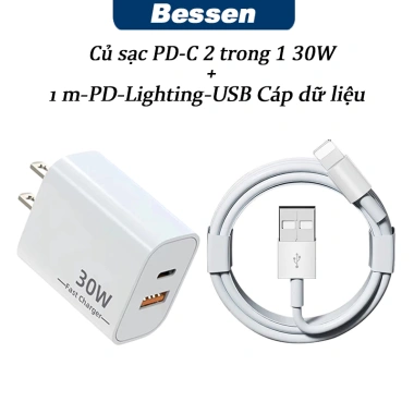 Bộ Sạc Nhanh 30W 2 Cổng USB-A + Type-C Hỗ Trợ PD, Tương Thích iOS & Android - Giá 137.400₫