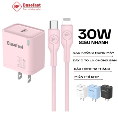 Bộ sạc nhanh 30W Basefast cho iPhone 11‑14, chống quá tải nhiệt, chỉ 199.000₫