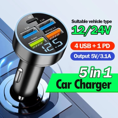 Bộ sạc nhanh 5 cổng 250W USB 3.1A cho iPhone, Samsung, xe hơi - Giá chỉ 27.000₫