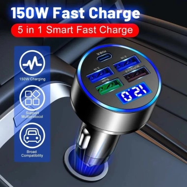 Bộ sạc nhanh 5 cổng 250W USB 3.1A cho iPhone, Samsung, xe hơi - Giá chỉ 27.000₫