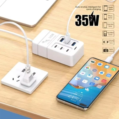 Bộ sạc nhanh 6 cổng 35W USB EU/US - Sạc nhanh điện thoại văn phòng, nhà, trường du lịch