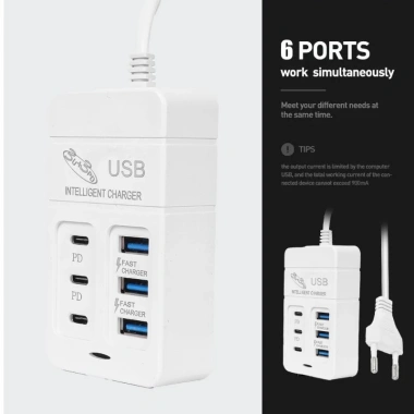 Bộ sạc nhanh 6 cổng 35W USB EU/US - Sạc nhanh điện thoại văn phòng, nhà, trường du lịch 7 Bộ sạc nhanh 6 cổng 35W USB EU/US - Sạc nhanh điện thoại văn phòng, nhà, trường du lịch 7