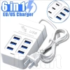 Bộ sạc nhanh 6 cổng PD 3.0, cáp mở rộng 100cm, điện áp kép, bảo vệ đa năng USB Trắng