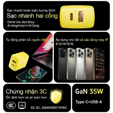Bộ sạc nhanh 65W Basemo PD USB Type C QC3.0 sạc không nóng, giá 400.000₫