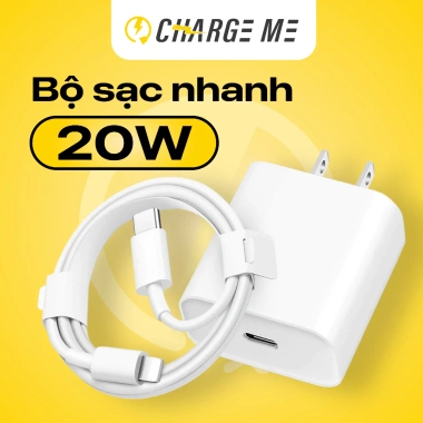 Bộ sạc nhanh Charge Me PD 20W cho iPhone 7-14, chống cháy nổ, BH 6 tháng, 1 đổi 1