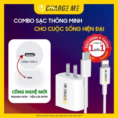 Bộ sạc nhanh Charge Me PD 20W cho iPhone 7-14, chống cháy nổ, BH 6 tháng, 1 đổi 1 6 Bộ sạc nhanh Charge Me PD 20W cho iPhone 7-14, chống cháy nổ, BH 6 tháng, 1 đổi 1 6
