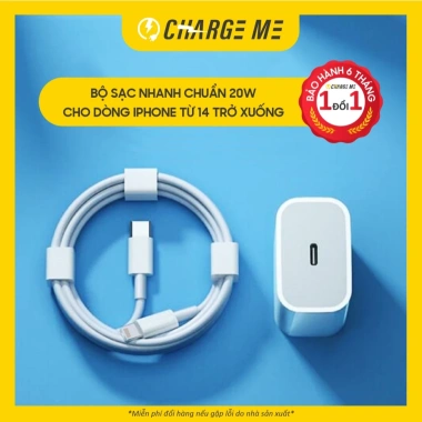 Bộ sạc nhanh Charge Me PD 20W cho iPhone 7-14, chống cháy nổ, BH 6 tháng, 1 đổi 1
