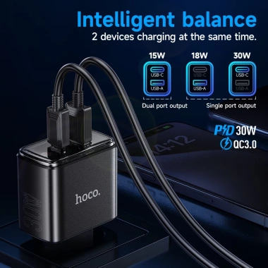 Bộ sạc nhanh HOCO CS42A PD30W Type-C cổng kép QC 3.0 EU Plug - iPhone 11/12/Pro Max, Xiaomi, Samsung, giá 198.000đ