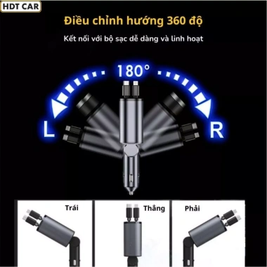 Bộ sạc nhanh ô tô 4 in 1 120W - Tẩu xoay 180 do, LED hiển thị điện áp, chỉ 225k 7