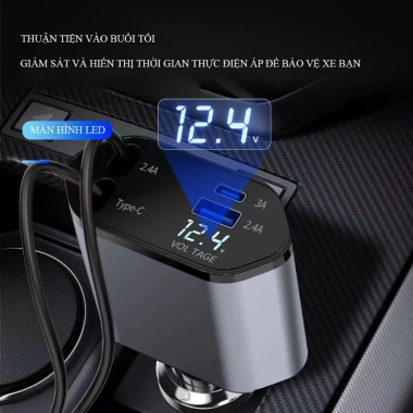 Bộ sạc nhanh ô tô 4 in 1 120W - Tẩu xoay 180 do, LED hiển thị điện áp, chỉ 225k 9