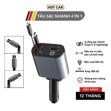 Bộ sạc nhanh ô tô 4 in 1 120W - Tẩu xoay 180 do, LED hiển thị điện áp, chỉ 225k 10