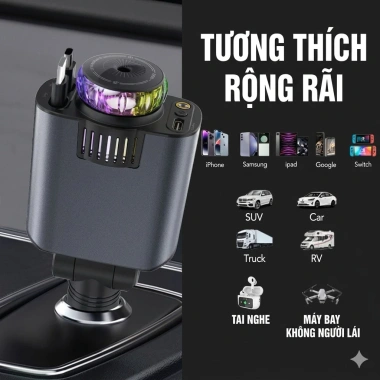 Bộ sạc nhanh ô tô 5 trong 1 tích hợp máy khuếch tán nước hoa và đèn ánh sao - Giá ưu đãi 370.000