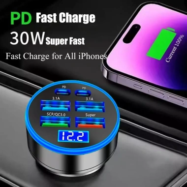 Bộ sạc nhanh ô tô đa năng 6 trong 1 PD + USB + QC3.0 - Tương thích, chỉ 61.600₫
