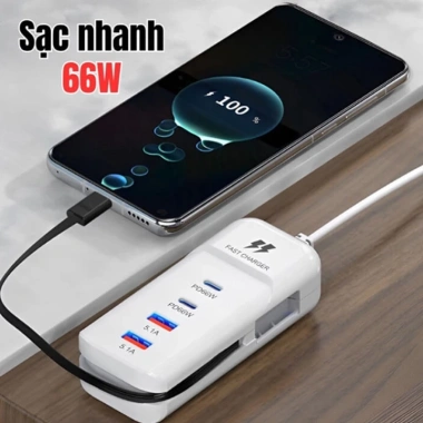 Bộ Sạc Nhanh PD 66W Tự Ngắt Khi Sạc Đầy, Sạc 5 Thiết Bị Cùng Lúc, Giá 75.741₫