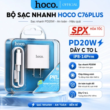 Bộ sạc nhanh PD20W Hoco C76 Plus nâng cấp - Tốc độ 20W, an toàn, chỉ 160.000₫