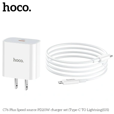 Bộ sạc nhanh PD20W Hoco C76 Plus nâng cấp - Tốc độ 20W, an toàn, chỉ 160.000₫