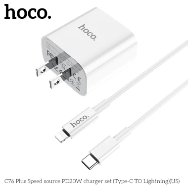 Bộ sạc nhanh PD20W Hoco C76 Plus nâng cấp - Tốc độ 20W, an toàn, chỉ 160.000₫
