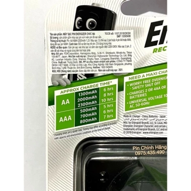 Bộ sạc nhanh tự ngắt Energizer CHVCM4 kèm 4 pin AA 2.000mAh hộp bảo quản 155.000đ 7