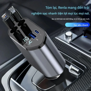 Bộ sạc ô tô 120W sạc nhanh USB Type‑C có dây rút, tương thích iPhone, giá 134.765₫ 2