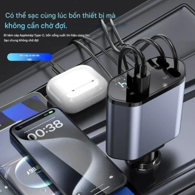 Bộ sạc ô tô 120W sạc nhanh USB Type‑C có dây rút, tương thích iPhone, giá 134.765₫ 3