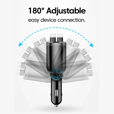 Bộ sạc ô tô 150W 6 trong 1, cáp kép Type-C 70cm, sạc nhanh cho Samsung, Huawei - Giá ưu đãi 258k