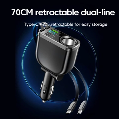 Bộ sạc ô tô 150W 6 trong 1, cáp kép Type-C 70cm, sạc nhanh cho Samsung, Huawei - Giá ưu đãi 258k