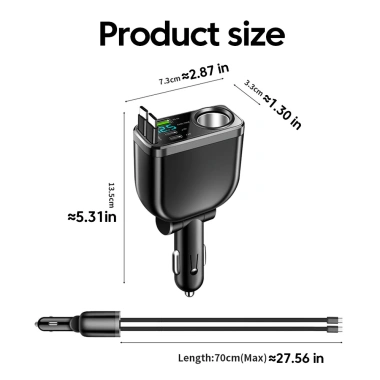 Bộ sạc ô tô 150W 6 trong 1, cáp kép Type-C 70cm, sạc nhanh cho Samsung, Huawei - Giá ưu đãi 258k