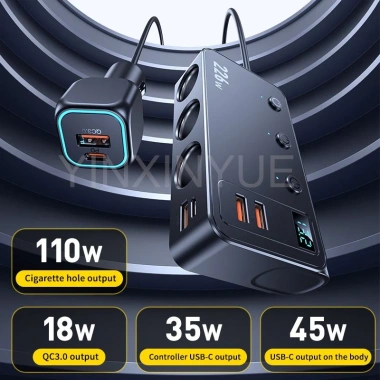 Bộ sạc ô tô 226W đa cổng hợp kim nhôm, nhỏ gọn, dây 1M - Giá ưu đãi 331.100đ