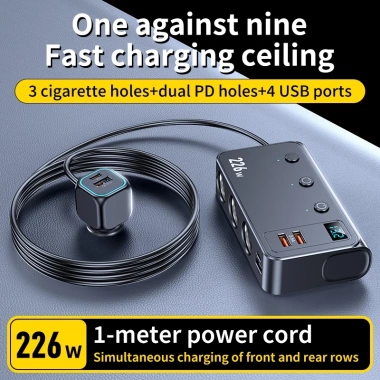 Bộ sạc ô tô 226W đa cổng hợp kim nhôm, nhỏ gọn, dây 1M - Giá ưu đãi 331.100đ