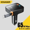Bộ sạc ô tô 3 trong 1 Essager 65W – Type‑C + USB A + Cáp tích hợp, sạc nhanh, giảm giá 16%
