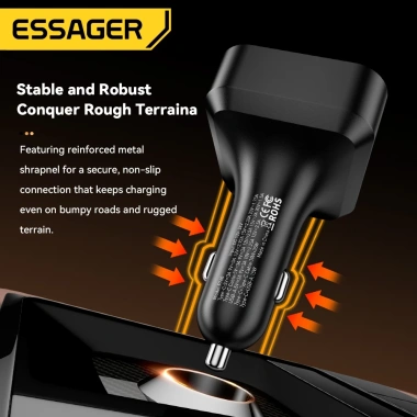 Bộ sạc ô tô 3 trong 1 Essager 65W – Type‑C + USB A + Cáp tích hợp, sạc nhanh, giảm giá 16% 3 Bộ sạc ô tô 3 trong 1 Essager 65W – Type‑C + USB A + Cáp tích hợp, sạc nhanh, giảm giá 16% 3