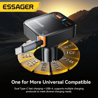 Bộ sạc ô tô 3 trong 1 Essager 65W – Type‑C + USB A + Cáp tích hợp, sạc nhanh, giảm giá 16% 4 Bộ sạc ô tô 3 trong 1 Essager 65W – Type‑C + USB A + Cáp tích hợp, sạc nhanh, giảm giá 16% 4