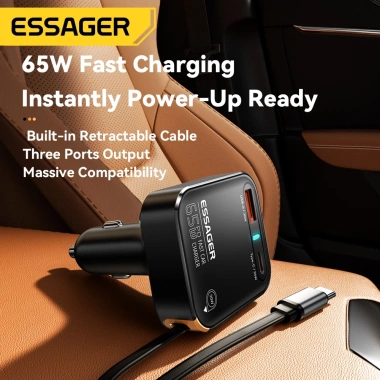 Bộ sạc ô tô 3 trong 1 Essager 65W – Type‑C + USB A + Cáp tích hợp, sạc nhanh, giảm giá 16% 6 Bộ sạc ô tô 3 trong 1 Essager 65W – Type‑C + USB A + Cáp tích hợp, sạc nhanh, giảm giá 16% 6