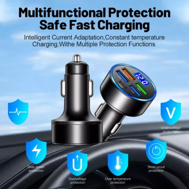 Bộ sạc ô tô 4 cổng USB nhanh iPhone Samsung Xiaomi, màn hình số - 100.100₫